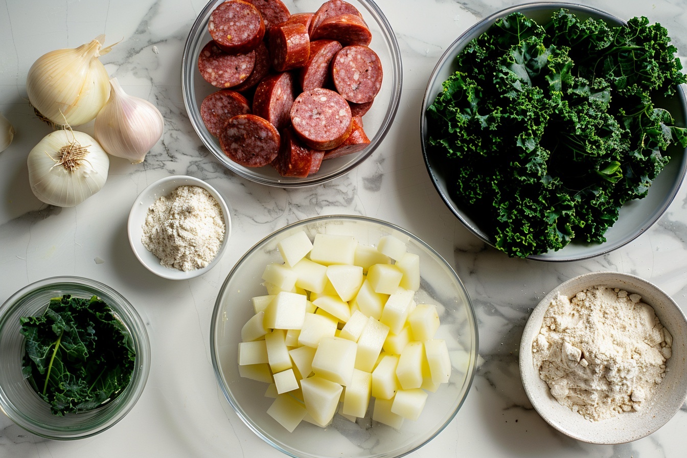 Single white plate with one generous portion of cheesy sausage and kale potato casserole, close-up angled view revealing tender sliced potatoes layered with savory sausage crumbles, wilted kale, and melted cheese with slightly browned edges, creamy sauce oozing among the textured layers, garnished subtly with a hint of herbs, set on a white marble surface, styled as an individual serving ready to eat, featuring soft natural lighting that highlights the rustic, hearty interior textures and inviting golden tones, shot with meticulous food stylist arrangement for a gourmet food blog look. REALISTIC STYLE IMAGE| TAGS: High-end food photography, clean composition, dramatic lighting, luxurious, elegant, mouth-watering, indulgent, gourmet | CAMERA: Nikon Z7 | FOCAL LENGTH: 50mm | SHOT TYPE: Close-up | COMPOSITION: 3/4 angle | LIGHTING: Soft directional light | PRODUCTION: Food Stylist | TIME: Daytime I LOCATION TYPE: Kitchen near windows --stylize 150  --ar 4:5