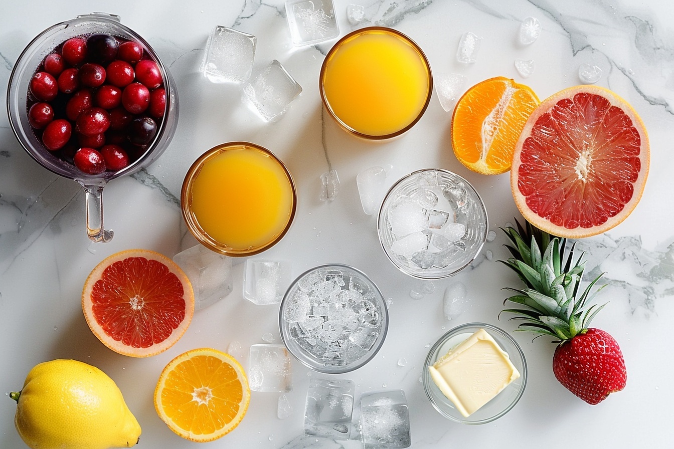 A large modern glass pitcher filled with vibrant, freshly prepared orange and strawberry sangria, showcasing layers of sliced juicy strawberries, orange wedges, and melon cubes immersed in a refreshing citrus-infused liquid; the pitcher is placed on a white marble countertop alongside two matching glasses filled to the brim with the same colorful sangria, garnished with whole strawberries and orange slices, capturing an inviting and elegant summer drink presentation. REALISTIC STYLE IMAGE| TAGS: High-end food photography, clean composition, dramatic lighting, luxurious, elegant, mouth-watering, indulgent, gourmet | CAMERA: Nikon Z7 | FOCAL LENGTH: 50mm | SHOT TYPE: Close-up | COMPOSITION: 3/4 angle | LIGHTING: Soft directional light | PRODUCTION: Food Stylist | TIME: Daytime I LOCATION TYPE: Kitchen near windows --stylize 150 --ar 4:5