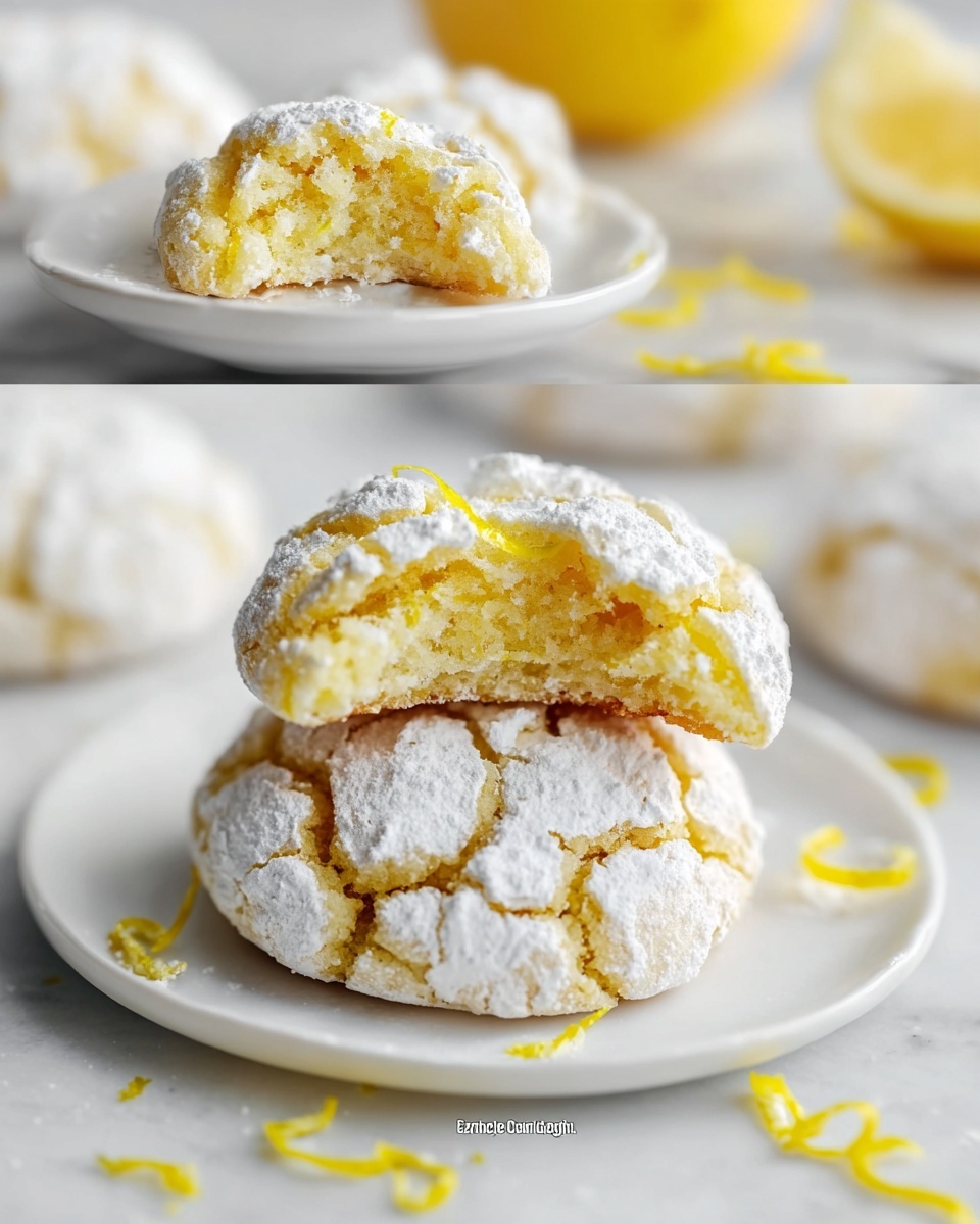 Large white oval ceramic serving tray filled with a generous bunch of lemon crinkle cookies, each cookie generously dusted with powdered sugar, showing their distinct cracked texture and soft, chewy appearance, surrounded by fresh lemon wedges and delicate lemon zest curls scattered artfully on the tray, presented on a white marble countertop, illuminated by natural soft directional light, styled as a professional food magazine hero shot --stylize 150 --ar 4:5 REALISTIC STYLE IMAGE| TAGS: High-end food photography, clean composition, dramatic lighting, luxurious, elegant, mouth-watering, indulgent, gourmet | CAMERA: Nikon Z7 | FOCAL LENGTH: 50mm | SHOT TYPE: Close-up | COMPOSITION: 3/4 angle | LIGHTING: Soft directional light | PRODUCTION: Food Stylist | TIME: Daytime I LOCATION TYPE: Kitchen near windows