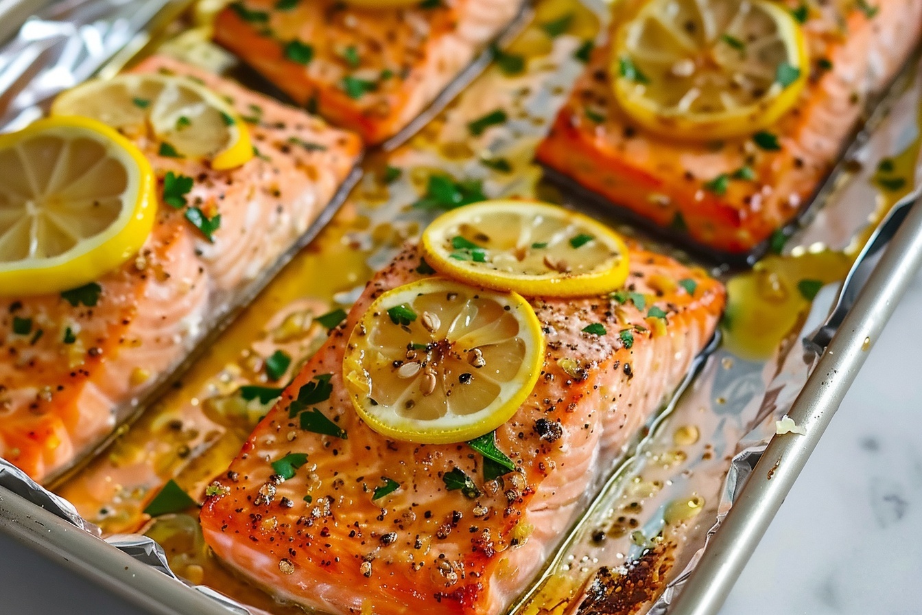 Sheet Pan Lemon Garlic Butter Salmon Recipe