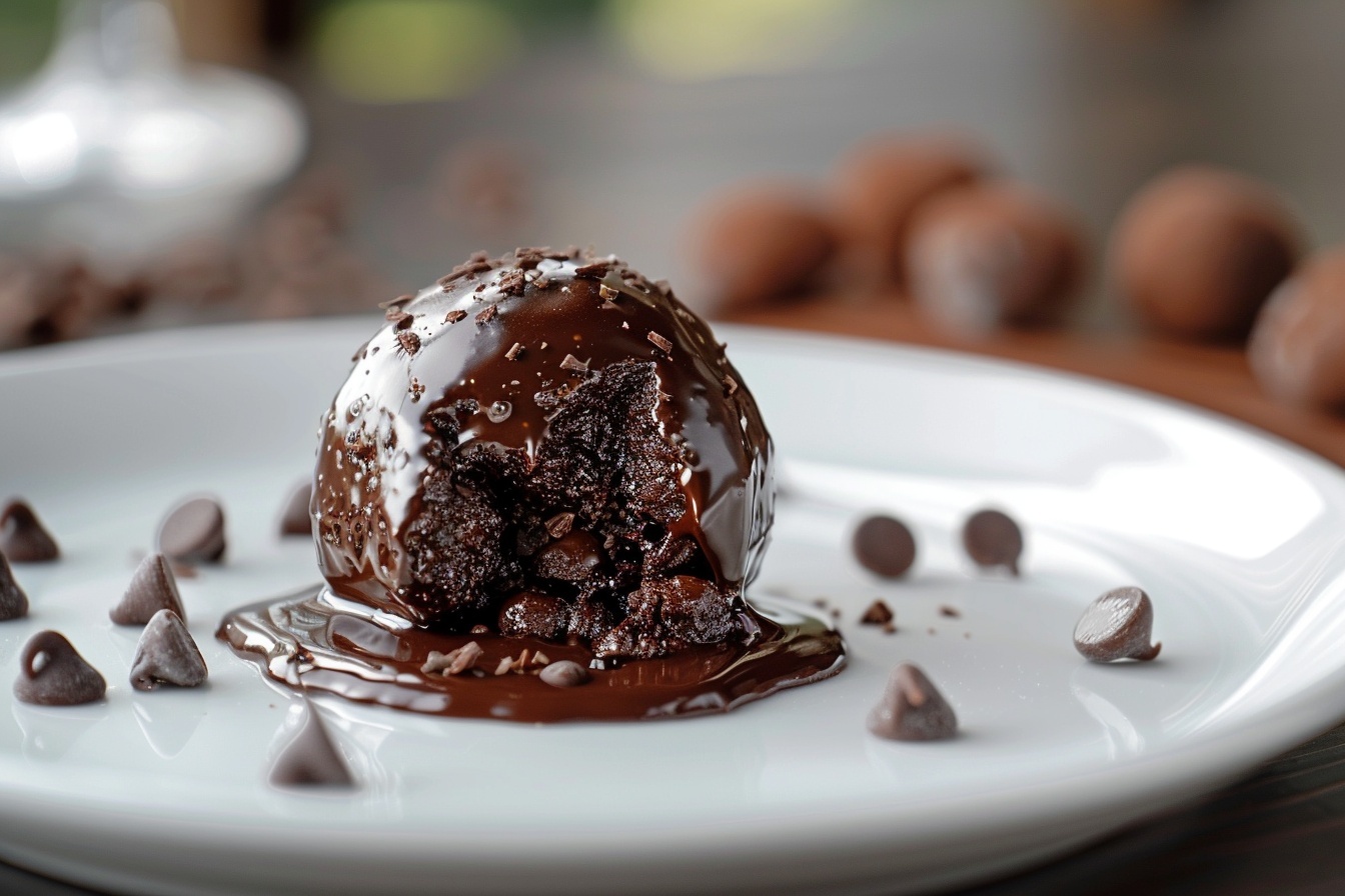 A large white oval ceramic serving tray filled with a neat arrangement of multiple rich, dark chocolate cookie dough balls studded generously with semi-sweet chocolate chips, showcasing the velvety texture and decadent appearance of the dough, all presented on a pristine white marble kitchen countertop. The scene is illuminated with natural soft directional daylight streaming through nearby windows, accentuating the glossy chocolate chips and crumbly surface texture, styled meticulously to create a luxurious, mouth-watering, gourmet visual impact. REALISTIC STYLE IMAGE| TAGS: High-end food photography, clean composition, dramatic lighting, luxurious, elegant, mouth-watering, indulgent, gourmet | CAMERA: Nikon Z7 | FOCAL LENGTH: 50mm | SHOT TYPE: Close-up | COMPOSITION: 3/4 angle | LIGHTING: Soft directional light | PRODUCTION: Food Stylist | TIME: Daytime I LOCATION TYPE: Kitchen near windows --stylize 150 --ar 4:5
