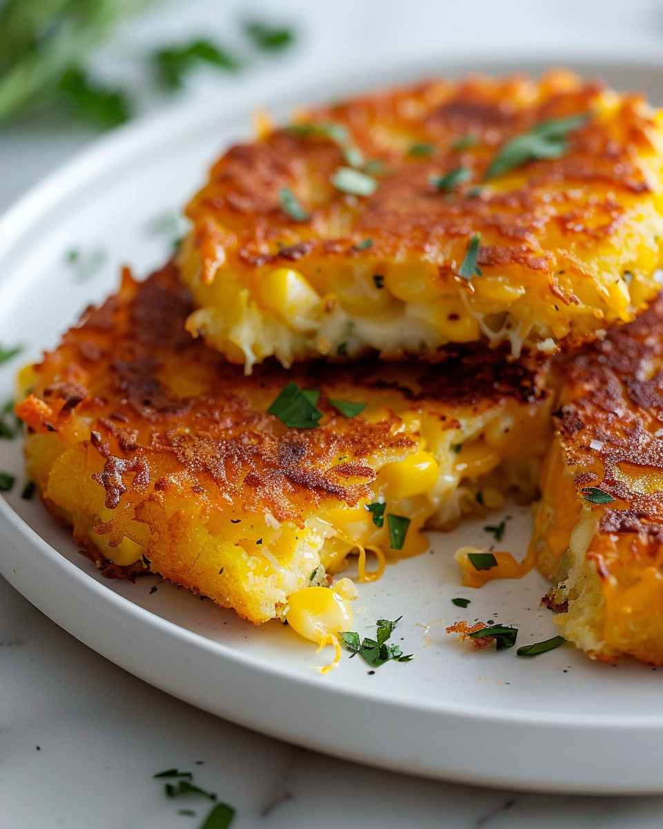 Southern-Style Honey Butter Cornbread Poppers Recipe 6 A white oval large ceramic serving tray filled with a generous pile of golden, crispy corn fritters, each perfectly round and studded with sweet corn kernels and flecks of fresh herbs, topped with melted cheesy drizzle and a light sprinkle of finely chopped parsley, showcasing the entire batch warmly arranged in an inviting and abundant presentation, shot from a 3/4 angle on a white marble kitchen countertop with soft natural light enhancing the textures and colors, styled with elegance and mouth-watering appeal. REALISTIC STYLE IMAGE| TAGS: High-end food photography, clean composition, dramatic lighting, luxurious, elegant, mouth-watering, indulgent, gourmet | CAMERA: Nikon Z7 | FOCAL LENGTH: 50mm | SHOT TYPE: Close-up | COMPOSITION: 3/4 angle | LIGHTING: Soft directional light | PRODUCTION: Food Stylist | TIME: Daytime I LOCATION TYPE: Kitchen near windows --stylize 150 --ar 4:5
