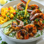 Mediterranean Shrimp and Avocado Bowls with Mango Salsa & Lime-Chili Sauce Recipe