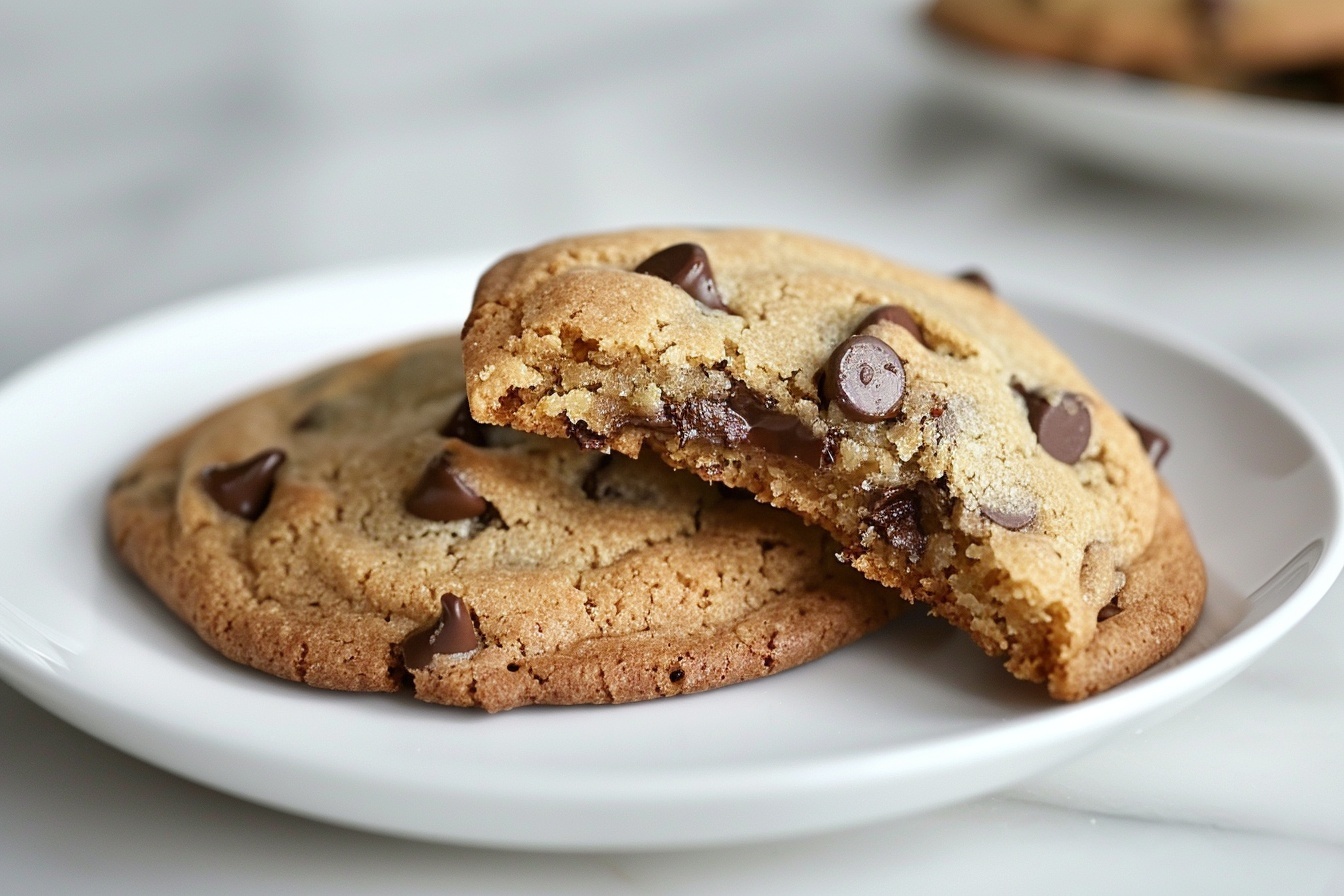 Large white oval ceramic serving tray filled with a generous assortment of freshly baked chocolate chip cookies, each cookie golden-brown with glossy, rich dark chocolate chips embedded throughout, piled neatly to showcase the full batch, presented on a white marble countertop in natural daylight with delicate shadows highlighting the soft yet crisp texture, professional gourmet food styling, realistic style image | TAGS: High-end food photography, clean composition, dramatic lighting, luxurious, elegant, mouth-watering, indulgent, gourmet | CAMERA: Nikon Z7 | FOCAL LENGTH: 50mm | SHOT TYPE: Close-up | COMPOSITION: 3/4 angle | LIGHTING: Soft directional light | PRODUCTION: Food Stylist | TIME: Daytime I LOCATION TYPE: Kitchen near windows --stylize 150 --ar 4:5