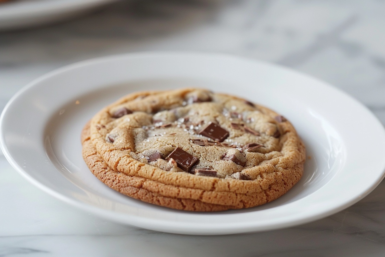 A large white oval ceramic serving tray filled with a generous batch of golden-baked chocolate chip cookies, each cookie studded with semi-sweet and milk chocolate chips and topped with glossy chocolate discs, arranged closely together to showcase a rich, indulgent texture and fresh-from-the-oven warmth, shot from a 3/4 angle against a white marble kitchen countertop with natural soft directional daylight illuminating the cookies, styled to highlight the inviting, gourmet quality of the whole batch. REALISTIC STYLE IMAGE| TAGS: High-end food photography, clean composition, dramatic lighting, luxurious, elegant, mouth-watering, indulgent, gourmet | CAMERA: Nikon Z7 | FOCAL LENGTH: 50mm | SHOT TYPE: Close-up | COMPOSITION: 3/4 angle | LIGHTING: Soft directional light | PRODUCTION: Food Stylist | TIME: Daytime I LOCATION TYPE: Kitchen near windows --stylize 150 --ar 4:5