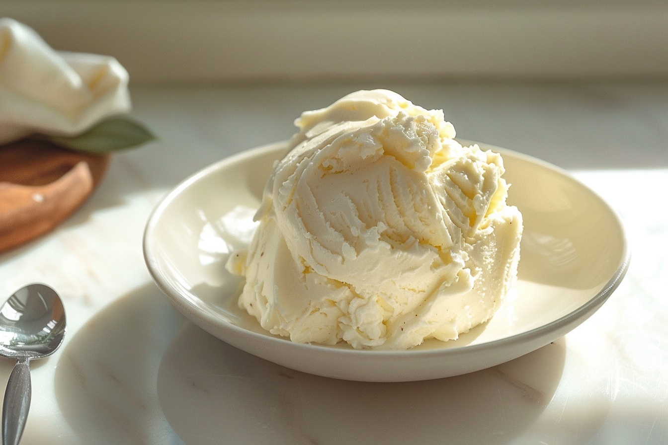 A large white ceramic bowl filled to the brim with freshly whipped cream, showcasing its fluffy, airy texture and creamy white color, with soft peaks gently forming on the surface, placed on a white marble countertop under natural daylight, styled professionally for a luxurious and mouth-watering effect, hero shot from a 3/4 angle capturing the entire bowl in frame, evoking indulgence and freshness, perfect for a gourmet food magazine spread. REALISTIC STYLE IMAGE| TAGS: High-end food photography, clean composition, dramatic lighting, luxurious, elegant, mouth-watering, indulgent, gourmet | CAMERA: Nikon Z7 | FOCAL LENGTH: 50mm | SHOT TYPE: Close-up | COMPOSITION: 3/4 angle | LIGHTING: Soft directional light | PRODUCTION: Food Stylist | TIME: Daytime I LOCATION TYPE: Kitchen near windows --stylize 150 --ar 4:5