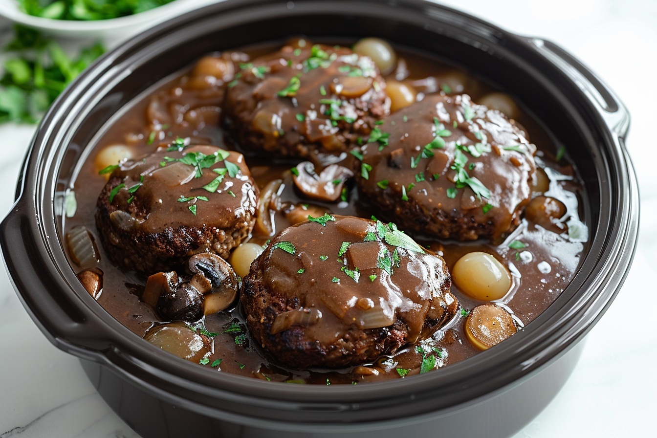 Comforting Crockpot Salisbury Steak in Mushroom Gravy Recipe