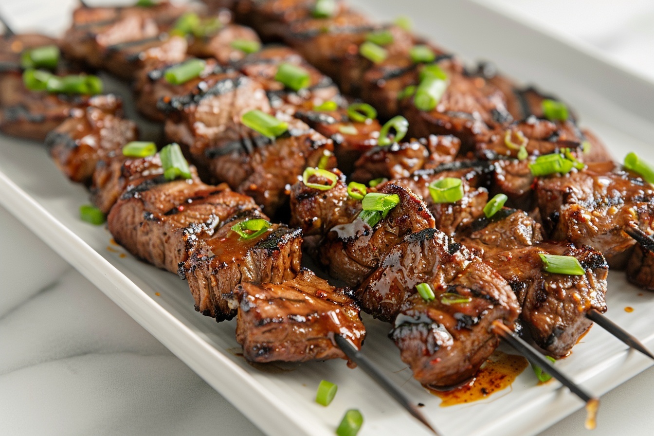 Memorial Day Grilled Honey Sriracha Steak Skewers Recipe - Recipe Image