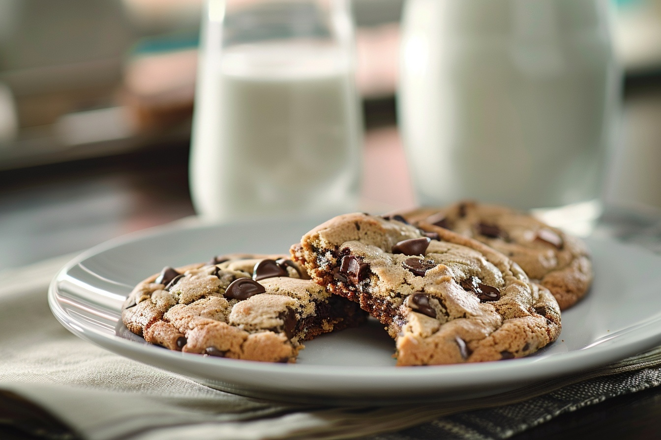 Best Homemade Chocolate Chip Cookies Recipe 6 A large white oval ceramic serving tray filled with a generous bunch of freshly baked chocolate chip cookies, golden brown with pockets of melted chocolate chips visible throughout the batch. The cookies are stacked and slightly overlapping, showcasing their soft, chewy texture and thick, appetizing appearance. The whole array is set on a clean white marble kitchen countertop, illuminated by natural soft directional daylight coming through nearby windows, highlighting the warm tones and inviting texture of the cookies. The image is captured with a professional close-up 3/4 angle shot emphasizing the indulgent and homemade appeal in a luxurious yet casual presentation. REALISTIC STYLE IMAGE | TAGS: High-end food photography, clean composition, dramatic lighting, luxurious, elegant, mouth-watering, indulgent, gourmet | CAMERA: Nikon Z7 | FOCAL LENGTH: 50mm | SHOT TYPE: Close-up | COMPOSITION: 3/4 angle | LIGHTING: Soft directional light | PRODUCTION: Food Stylist | TIME: Daytime | LOCATION TYPE: Kitchen near windows --stylize 150 --ar 4:5