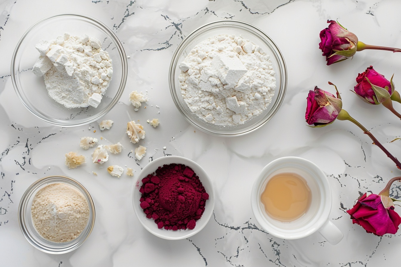 Delicious Rose & Beet Pink Cookies for a Guilt-Free Treat Recipe 4 A large white oval ceramic serving tray heaped with an abundant stack of vibrant pink rose-infused cookies, each topped with delicate dried rose petals and a sprinkle of coarse sea salt crystals, showcasing the full batch arranged elegantly and invitingly, presented on a pristine white marble kitchen counter under gentle natural lighting, styled as a professional food magazine hero shot capturing the rich textures and subtle color variations. REALISTIC STYLE IMAGE| TAGS: High-end food photography, clean composition, dramatic lighting, luxurious, elegant, mouth-watering, indulgent, gourmet | CAMERA: Nikon Z7 | FOCAL LENGTH: 50mm | SHOT TYPE: Close-up | COMPOSITION: 3/4 angle | LIGHTING: Soft directional light | PRODUCTION: Food Stylist | TIME: Daytime I LOCATION TYPE: Kitchen near windows --stylize 150 --ar 4:5